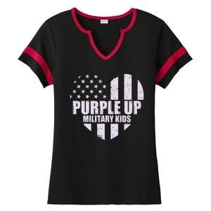 Purple Up For Military Children USA Flag Heart Ladies Halftime Notch Neck Tee