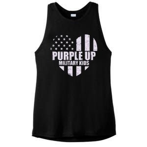 Purple Up For Military Children USA Flag Heart Ladies PosiCharge Tri-Blend Wicking Tank