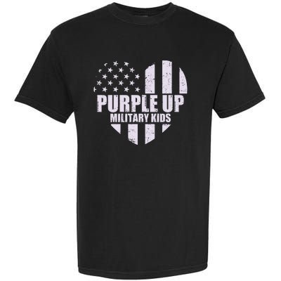 Purple Up For Military Children USA Flag Heart Garment-Dyed Heavyweight T-Shirt