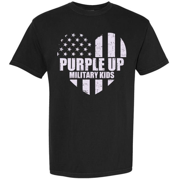 Purple Up For Military Children USA Flag Heart Garment-Dyed Heavyweight T-Shirt