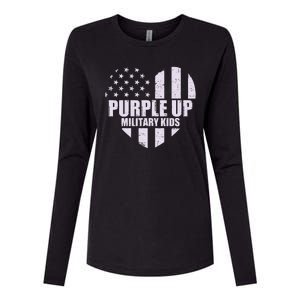 Purple Up For Military Children USA Flag Heart Womens Cotton Relaxed Long Sleeve T-Shirt