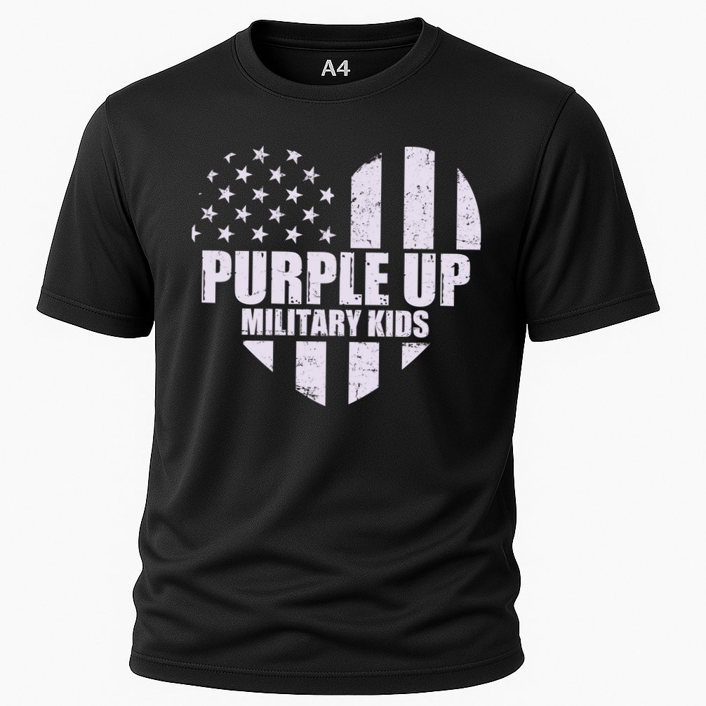 Purple Up For Military Children USA Flag Heart Cooling Performance Crew T-Shirt