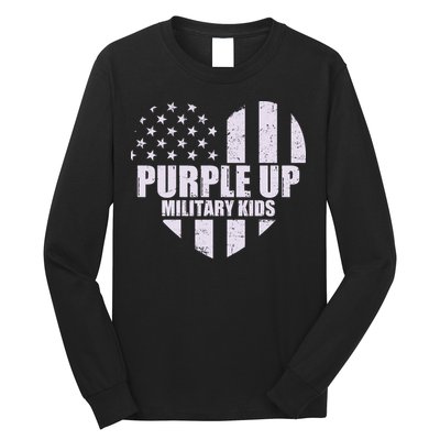 Purple Up For Military Children USA Flag Heart Long Sleeve Shirt