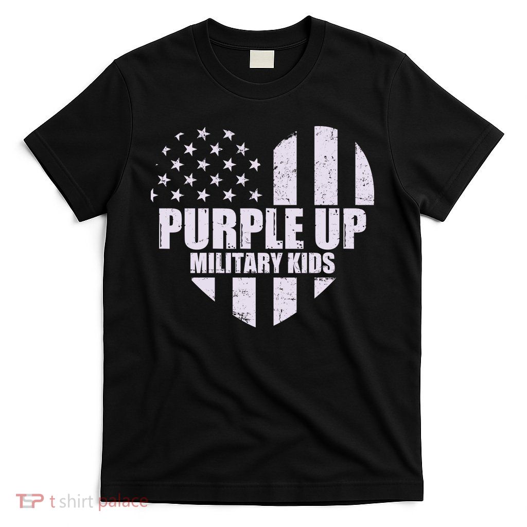 Purple Up For Military Children USA Flag Heart T-Shirt