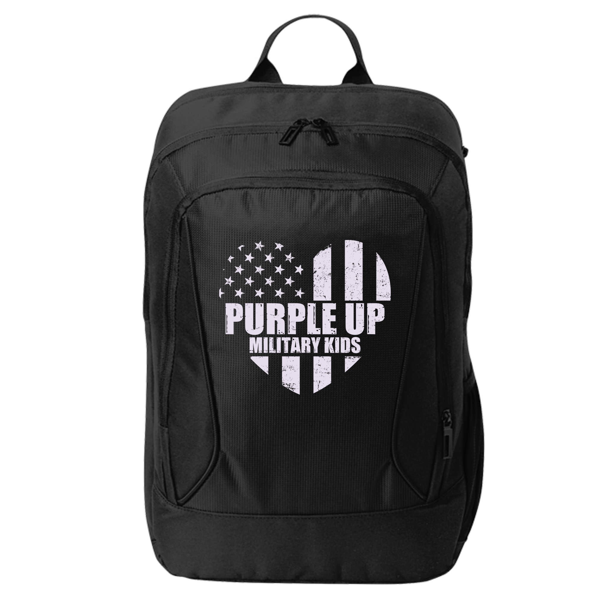 Purple Up For Military Children USA Flag Heart City Backpack