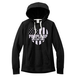 Purple Up For Military Children USA Flag Heart Women's Fleece Hoodie