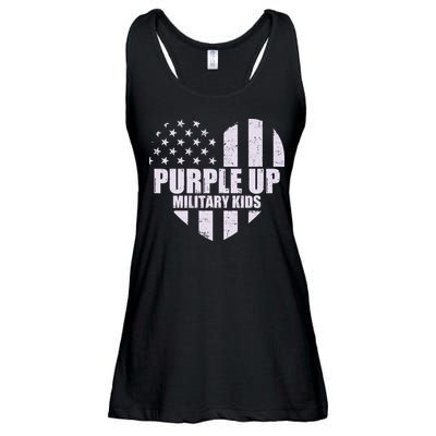 Purple Up For Military Children USA Flag Heart Ladies Essential Flowy Tank