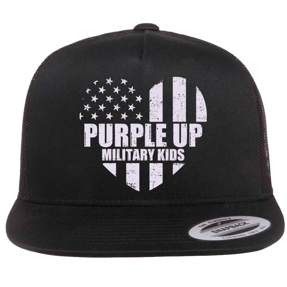 Purple Up For Military Children USA Flag Heart Flat Bill Trucker Hat