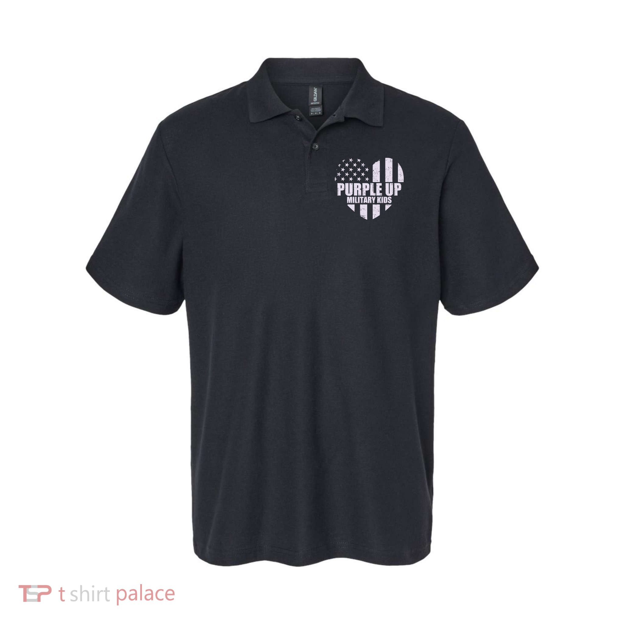 Purple Up For Military Children USA Flag Heart Polo
