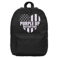 Purple Up For Military Children USA Flag Heart 16 in Basic Backpack