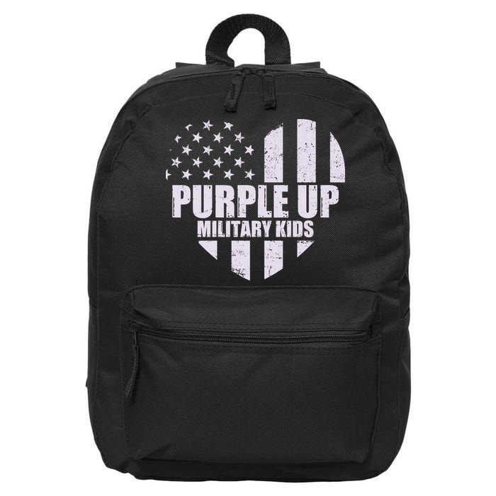 Purple Up For Military Children USA Flag Heart 16 in Basic Backpack