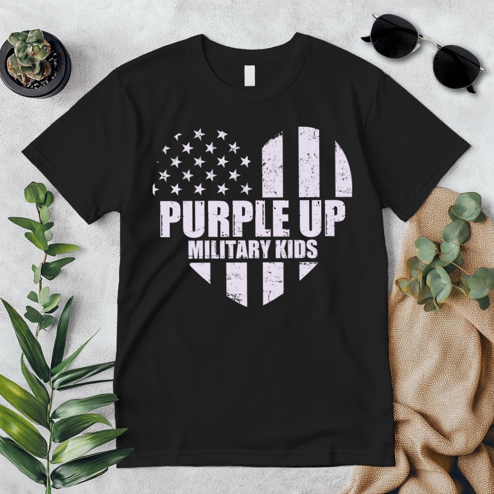 Purple Up For Military Children USA Flag Heart Premium T-Shirt