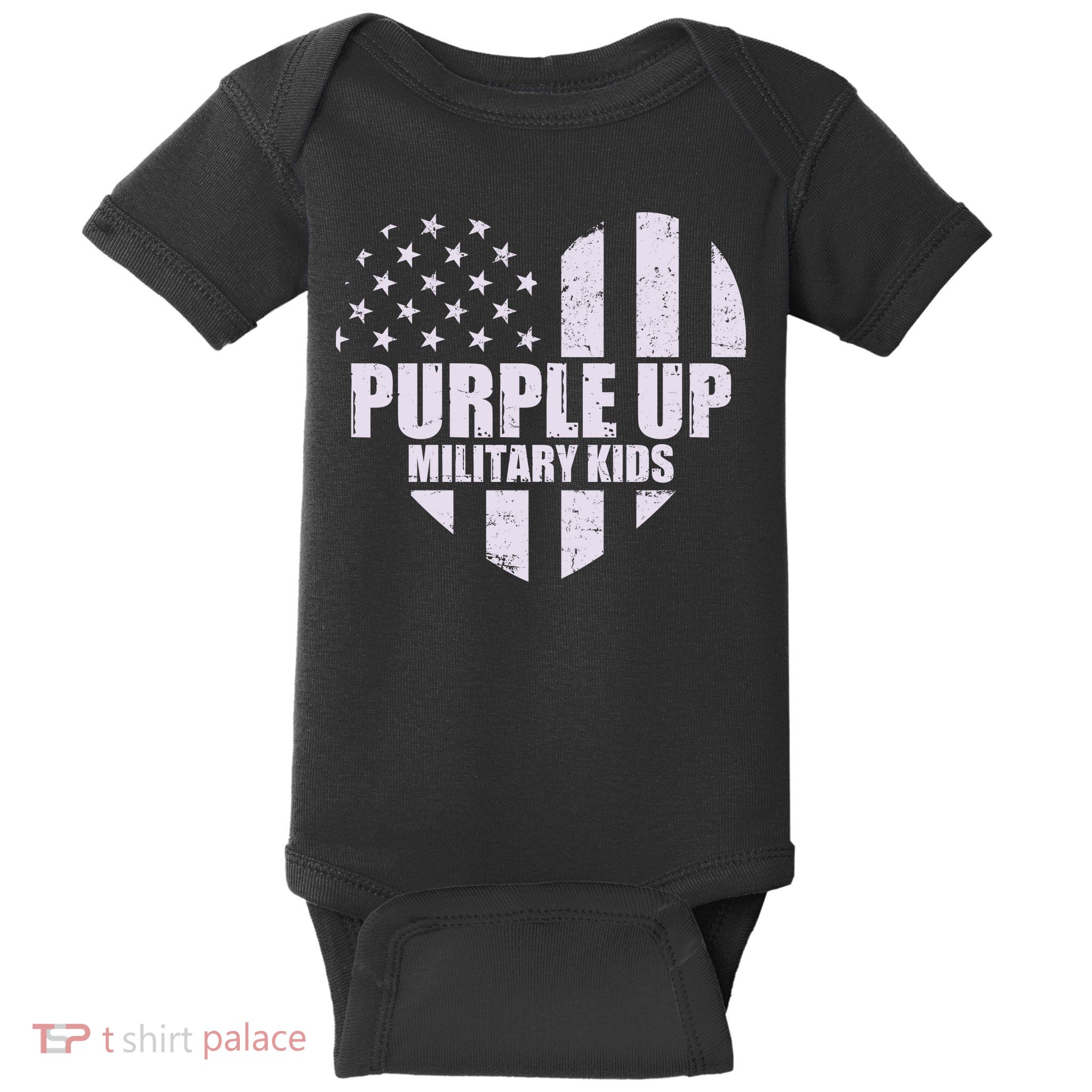 Purple Up For Military Children USA Flag Heart Baby Bodysuit