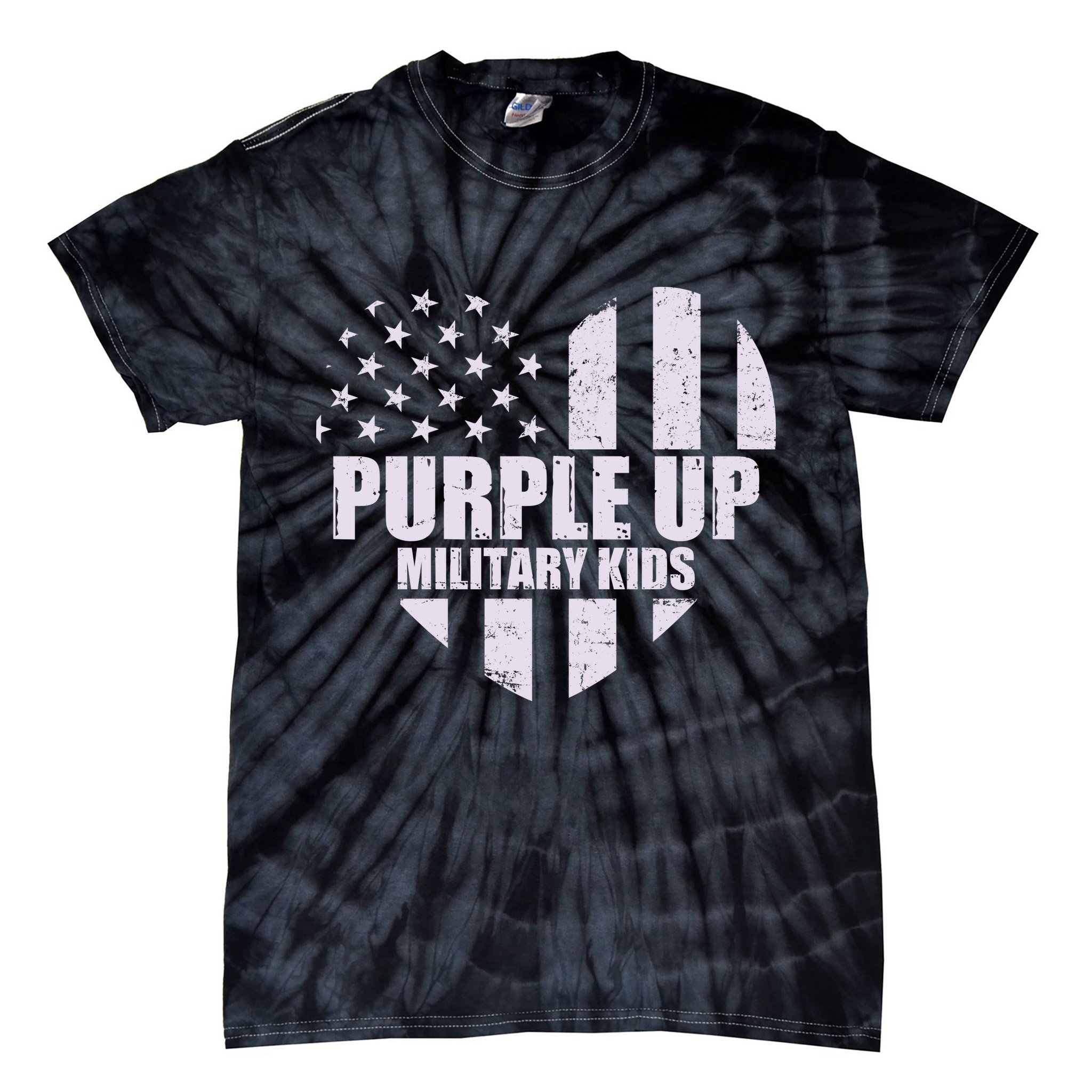 Purple Up For Military Children USA Flag Heart Tie-Dye T-Shirt