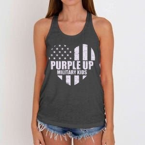 Purple Up For Military Children USA Flag Heart Women's Knotted Racerback Tank