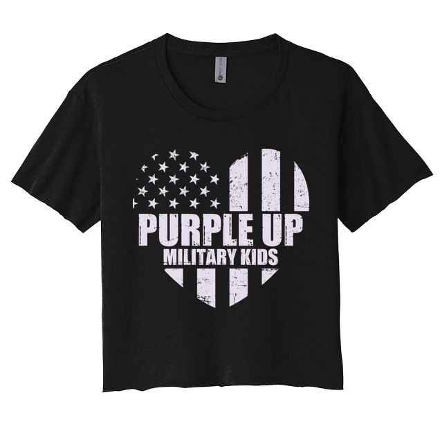 Purple Up For Military Children USA Flag Heart Crop Top