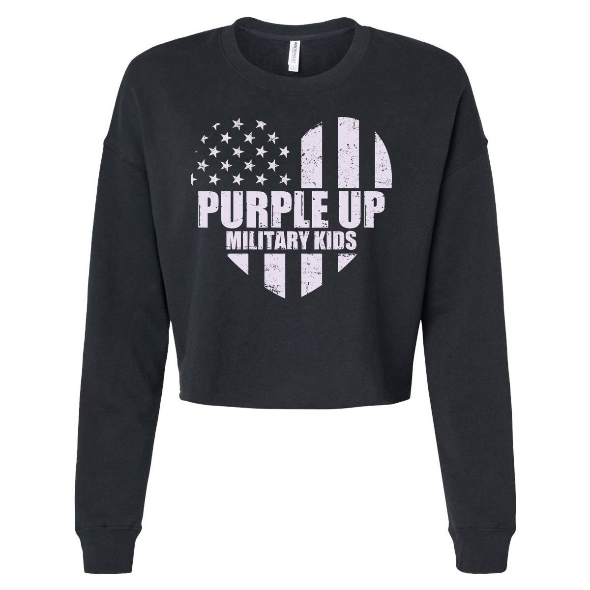 Purple Up For Military Children USA Flag Heart Cropped Pullover Crew