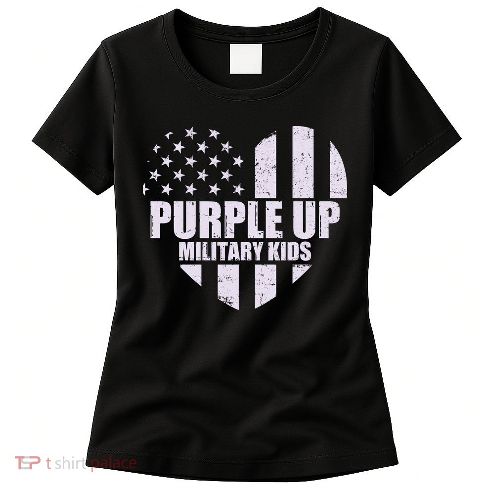 Purple Up For Military Children USA Flag Heart Women's T-Shirt