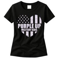Purple Up For Military Children USA Flag Heart Womens T-Shirt