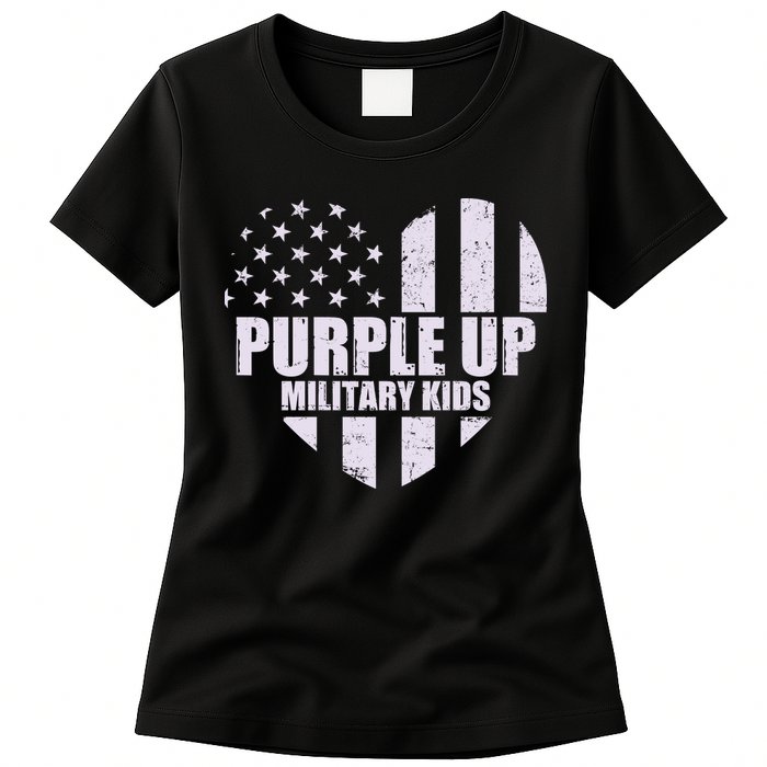 Purple Up For Military Children USA Flag Heart Womens T-Shirt