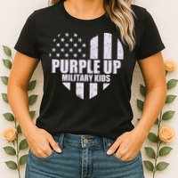 Purple Up For Military Children USA Flag Heart Womens T-Shirt