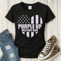 Purple Up For Military Children USA Flag Heart Womens T-Shirt