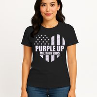 Purple Up For Military Children USA Flag Heart Womens T-Shirt