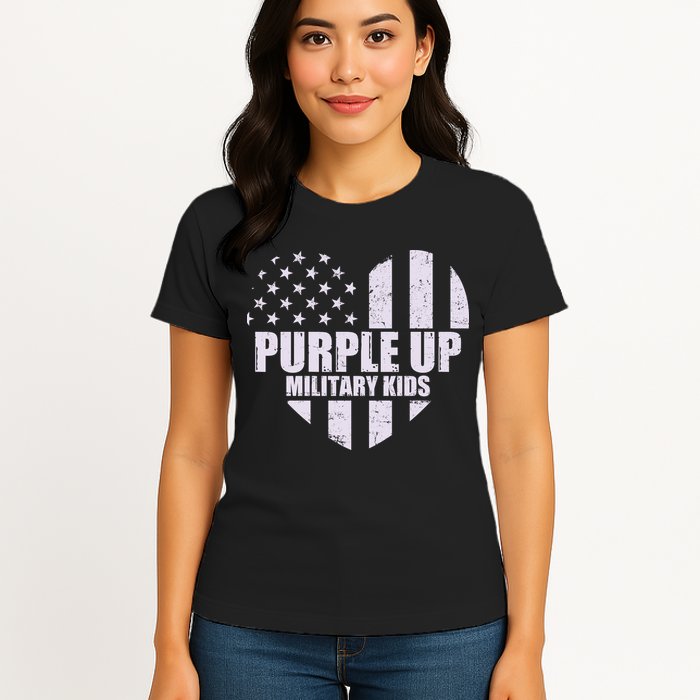 Purple Up For Military Children USA Flag Heart Womens T-Shirt