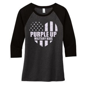 Purple Up For Military Children USA Flag Heart Women's Tri-Blend 3/4-Sleeve Raglan Shirt