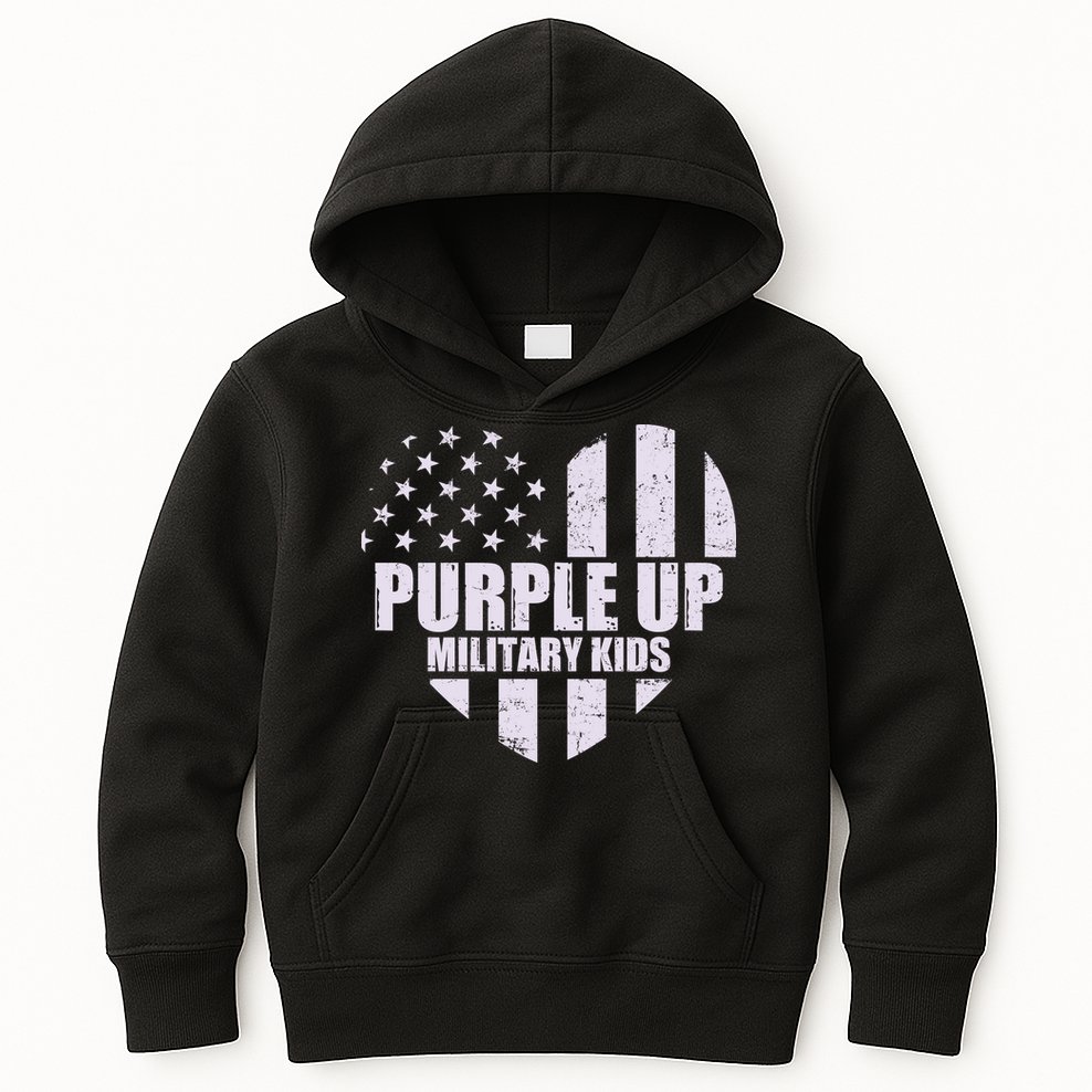 Purple Up For Military Children USA Flag Heart Kids Hoodie