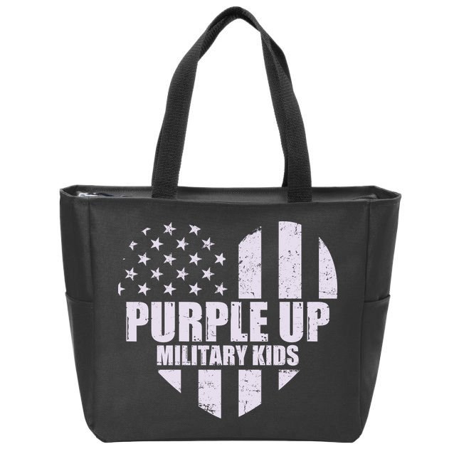 Purple Up For Military Children USA Flag Heart Zip Tote Bag