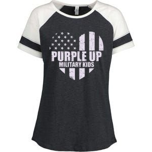 Purple Up For Military Children USA Flag Heart Enza Ladies Jersey Colorblock Tee