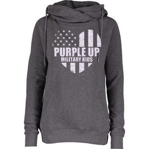 Purple Up For Military Children USA Flag Heart Womens Funnel Neck Pullover Hood