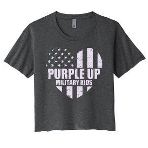 Purple Up For Military Children USA Flag Heart Women's Crop Top Tee