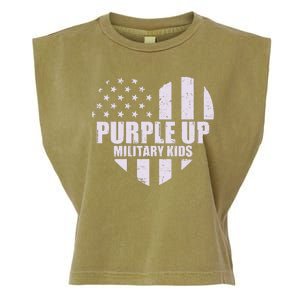 Purple Up For Military Children USA Flag Heart Garment-Dyed Women's Muscle Tee