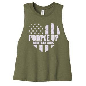 Purple Up For Military Children USA Flag Heart Women's Racerback Cropped Tank