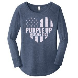 Purple Up For Military Children USA Flag Heart Women's Perfect Tri Tunic Long Sleeve Shirt