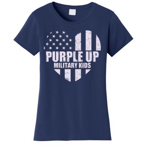 Purple Up For Military Children USA Flag Heart Women's T-Shirt