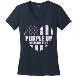 Purple Up For Military Children USA Flag Heart Women's V-Neck T-Shirt