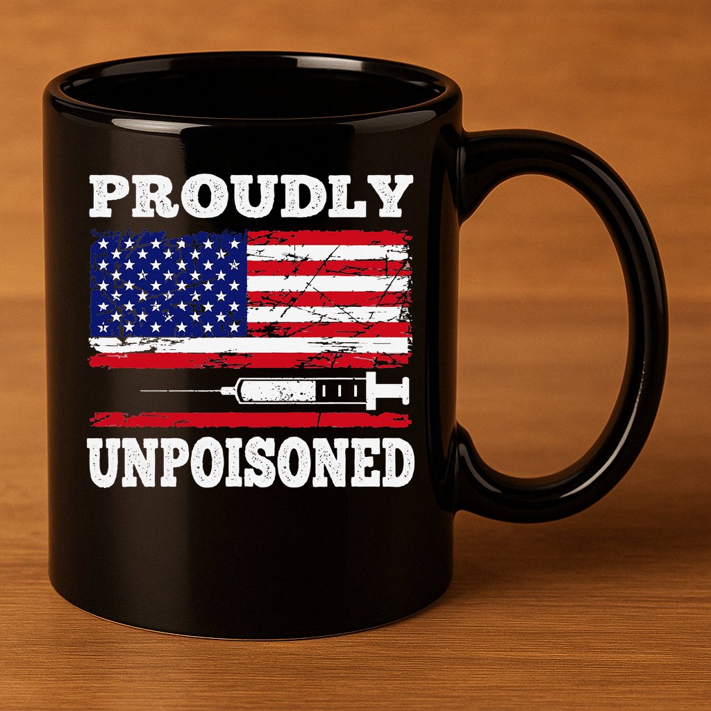 Proudly Unpoisoned Funny Saying Vaccinated 4th of July Flag 11oz C Handle Ceramic Mug