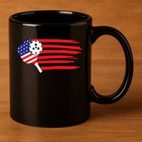 Pickleball US Flag American Patriotic Pickleball 4th of july 11oz C Handle Ceramic Mug