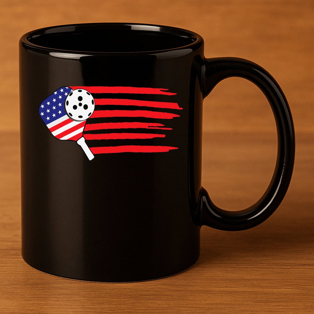 Pickleball US Flag American Patriotic Pickleball 4th of july 11oz C Handle Ceramic Mug