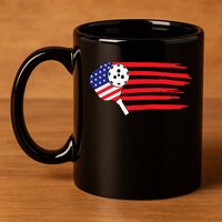 Pickleball US Flag American Patriotic Pickleball 4th of july 11oz C Handle Ceramic Mug