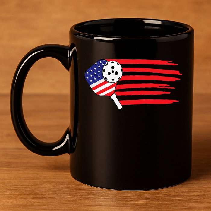 Pickleball US Flag American Patriotic Pickleball 4th of july 11oz C Handle Ceramic Mug