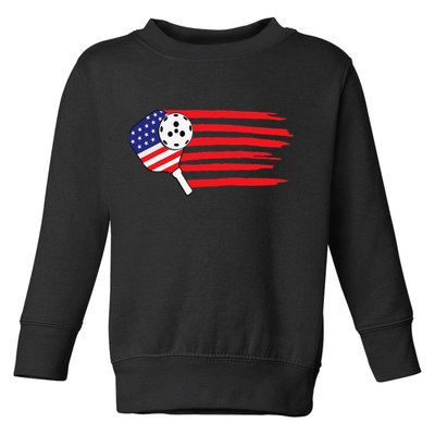 Pickleball US Flag American Patriotic Pickleball 4th of july Toddler Sweatshirt