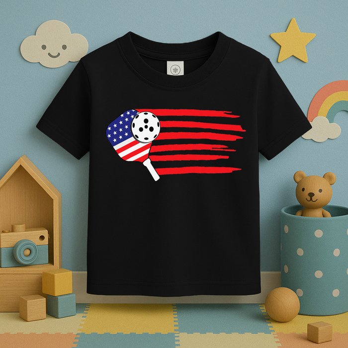 Pickleball US Flag American Patriotic Pickleball 4th of july Toddler T-Shirt