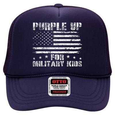 Purple Up For Military Day Proud Military Children 2024 High Crown Mesh Back Trucker Hat