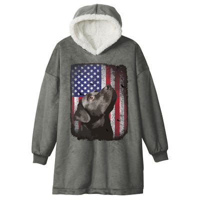 Patriotic USA Flag Black Labrador For Lab Owners Hooded Wearable Blanket