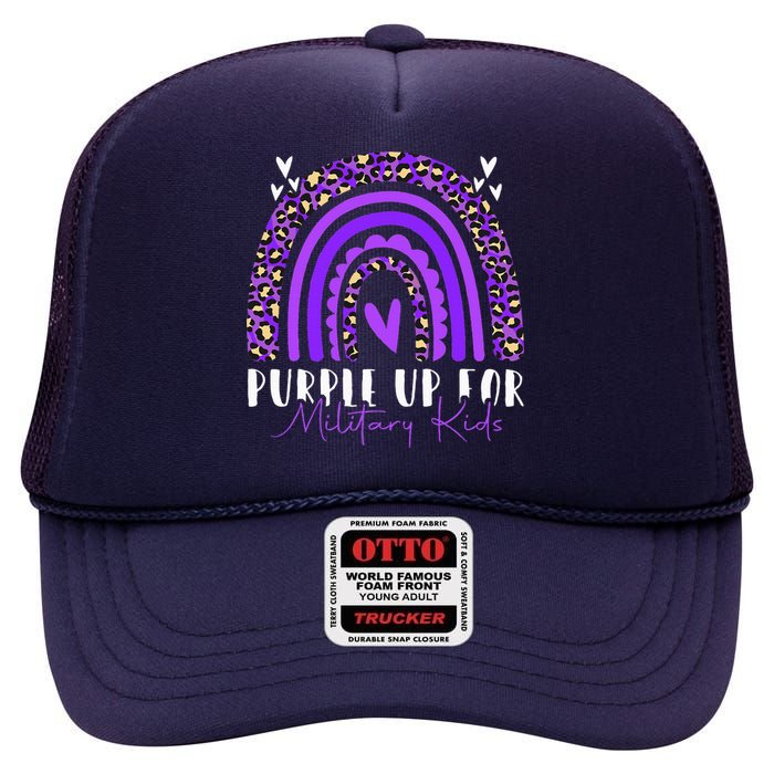 Purple Up For Military Military Child Month Rainbow High Crown Mesh Back Trucker Hat