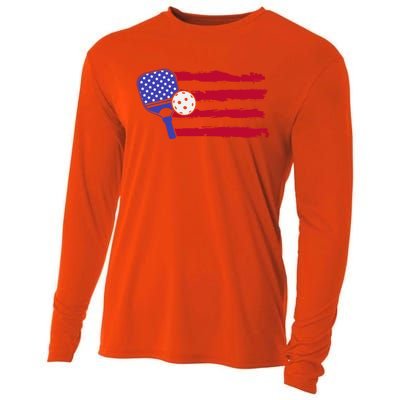 Pickleball Us Flag American Patriotic Pickleball 4th Of July Funny Gift Cooling Performance Long Sleeve Crew